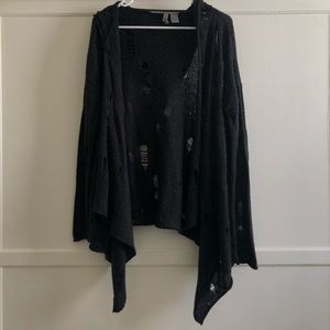 Edgy Distressed Hooded Cardigan